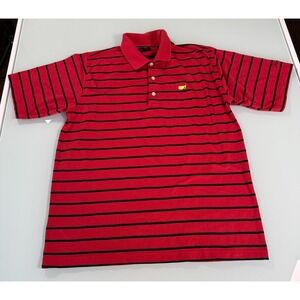 Masters Collection Polo Shirt Men's M Red w/Navy Stripe Golf casual Short Sleeve